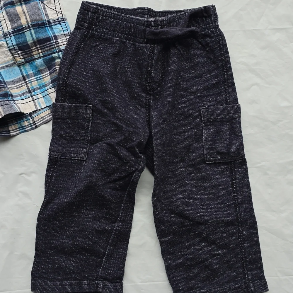 Carters & Jumping Beans Kids Blue Plaid Shorts & Navy Cargo Pants 18 M